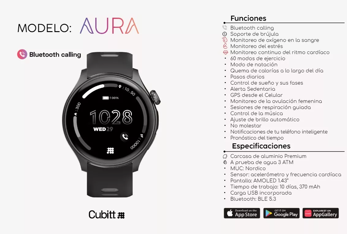 Smartwatch Reloj Inteligente Bluetooth Cubitt Aura