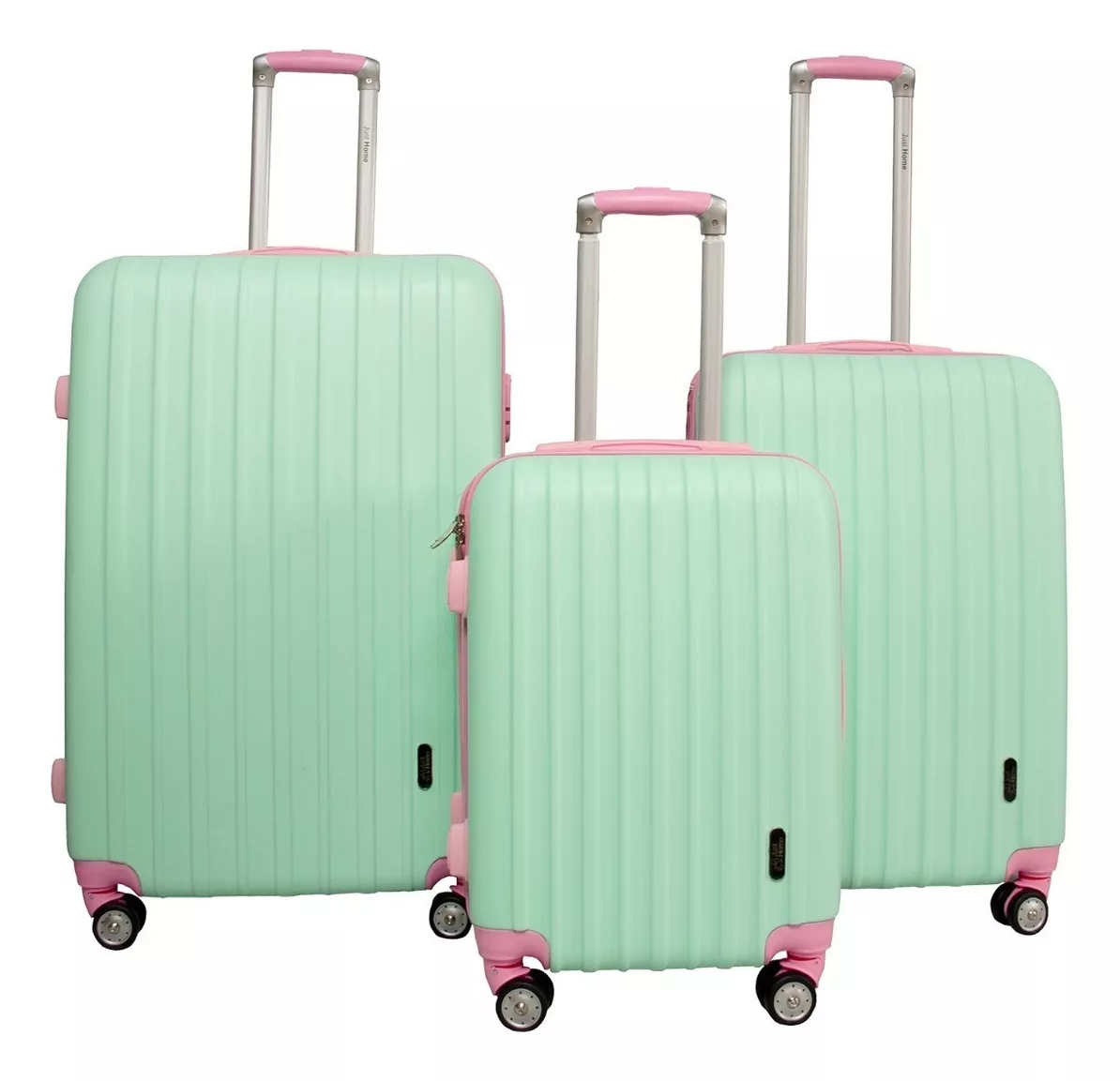 Juego 3 Maletas Rigidas Viaje Equipaje Juvenil Vacaciones color Verde claro-Rosa Rombos