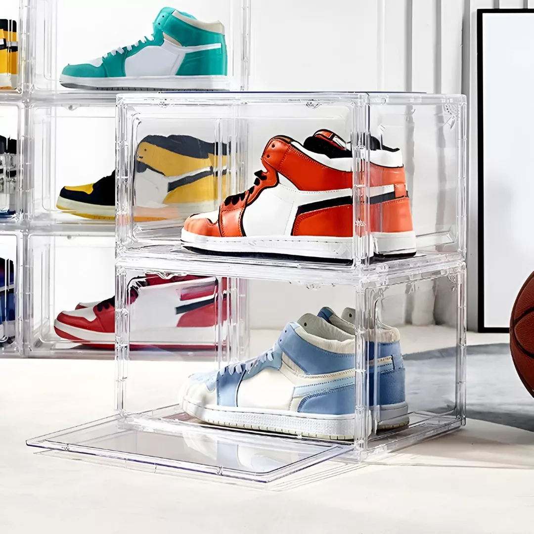 Caja De Acrilico Premium Para Tenis Sneakerbox Cajas Apilables Con Puerta Con Iman Fasilyt