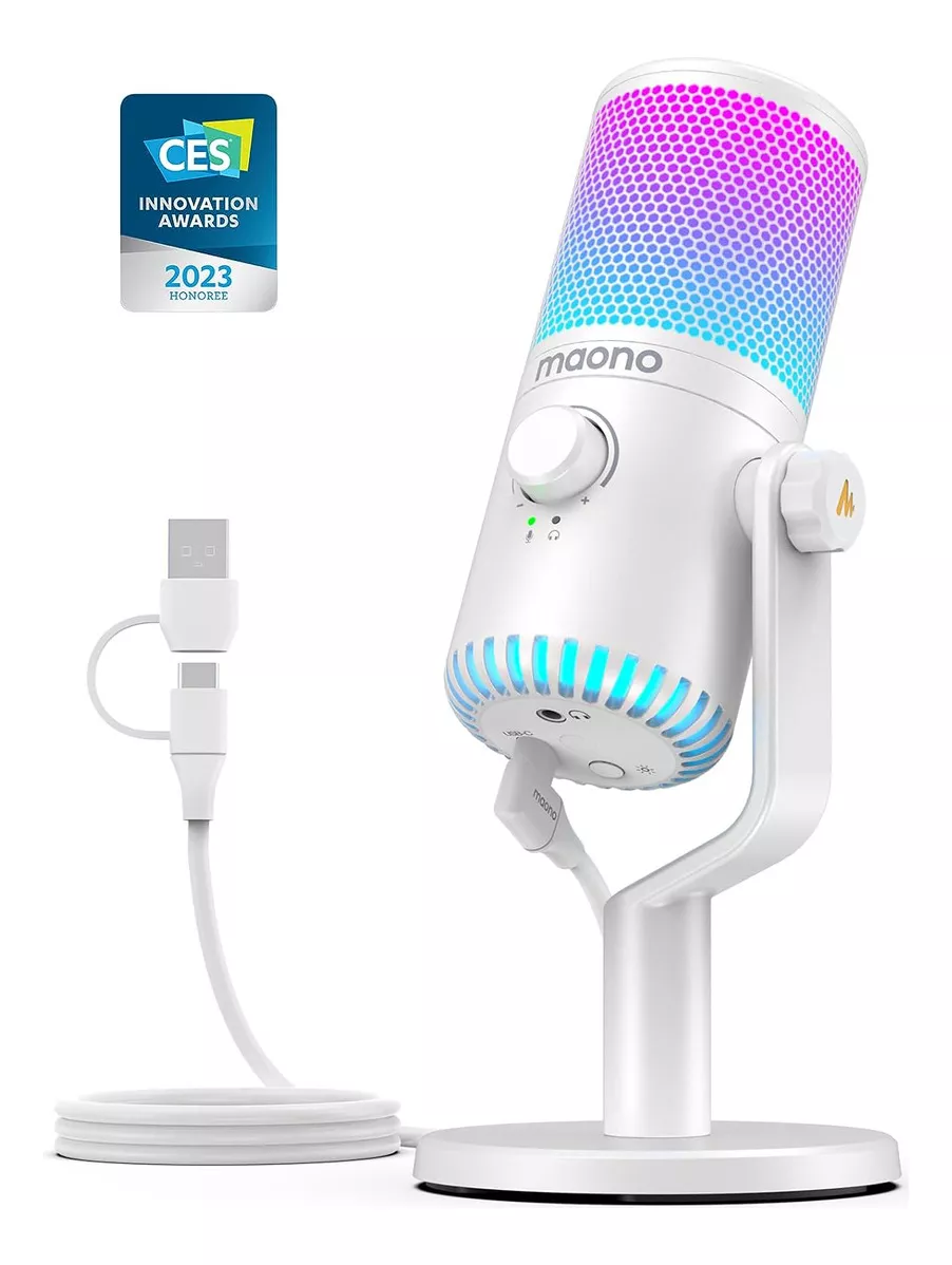 MAONO Micr&oacute;fono PC para Gamer, Micr&oacute;fono USB Condensador Programable con Luz RGB, Silencio, Ganancia, Monitoreo, Control de volumen para Streaming, Podcast, Twitch, YouTube, PS4 PS5, DM30RGB