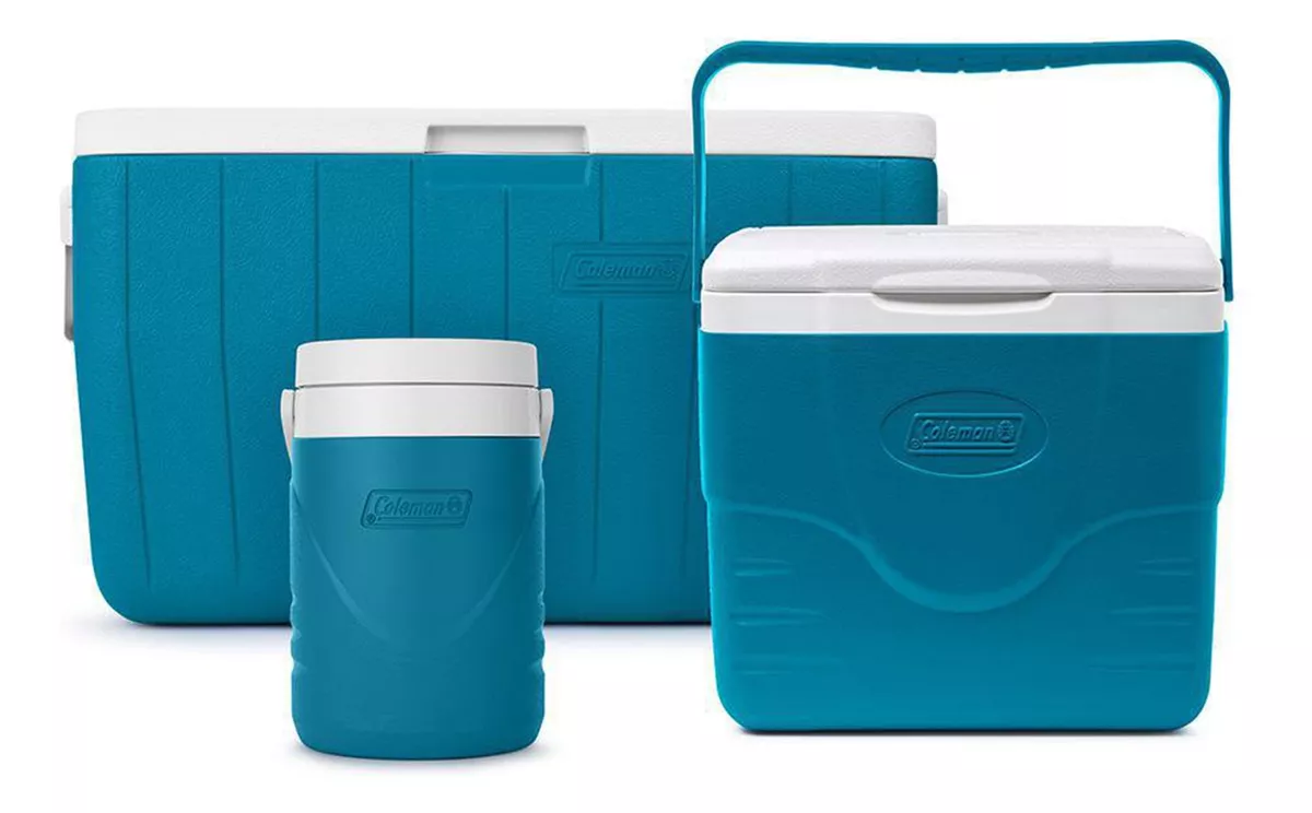 Combo Cooler Coleman Hieleras 48qt, 9qt Y 1gal, Azul/blanco