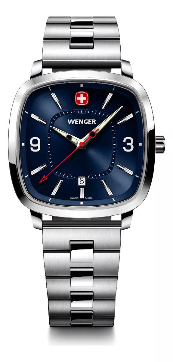 Wenger Reloj Vintage Sport, Azul, Acero Inoxidable color de la correa Plateado color del bisel Plateado color del fondo Azul