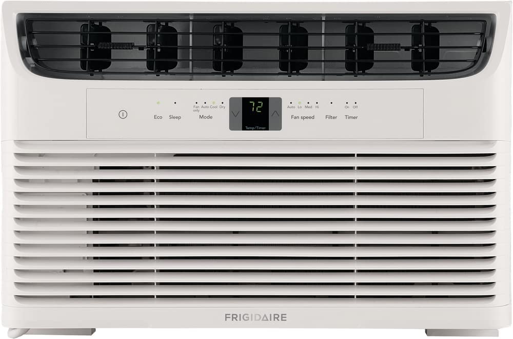 Frigidaire FFRA062WAE Aire acondicionado de ventana para habitación, 6000 BTU, con ventilador de varias velocidades, modo de suspensión, temporizador programable, blanco