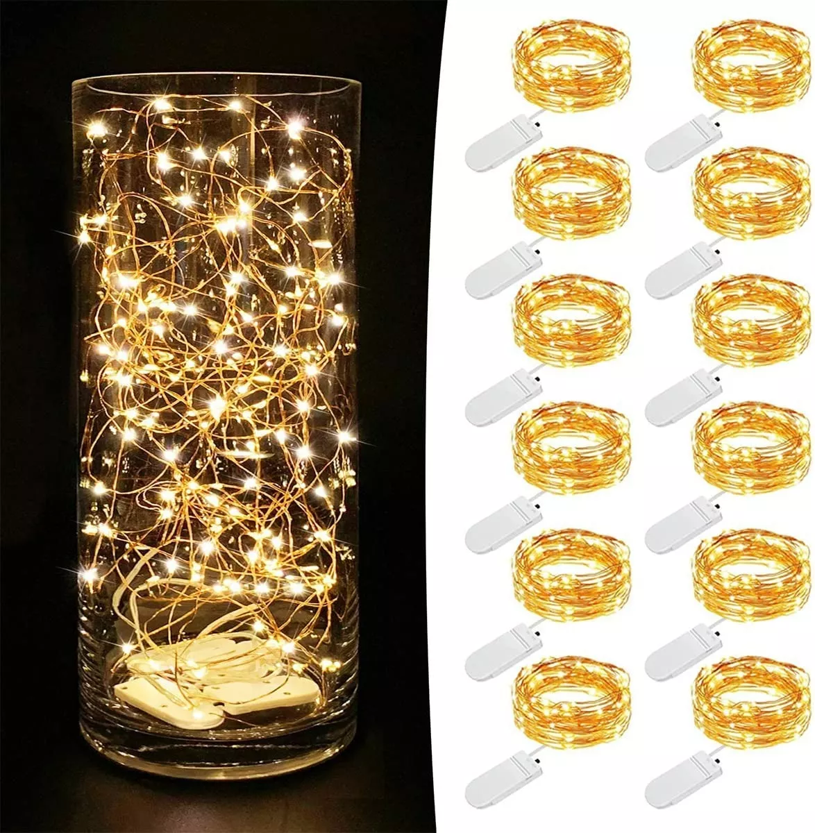 3m 30led Mini Fairy Lights Alimentadas Por Bater&iacute;a Alambre De Plata Guirnalda De Luces Led A Prueba De Agua Serie De Luces Luz Led Para Cuarto Para Boda Dormitorio Fiesta Navidad Blanco C&aacute;lido 12pcs