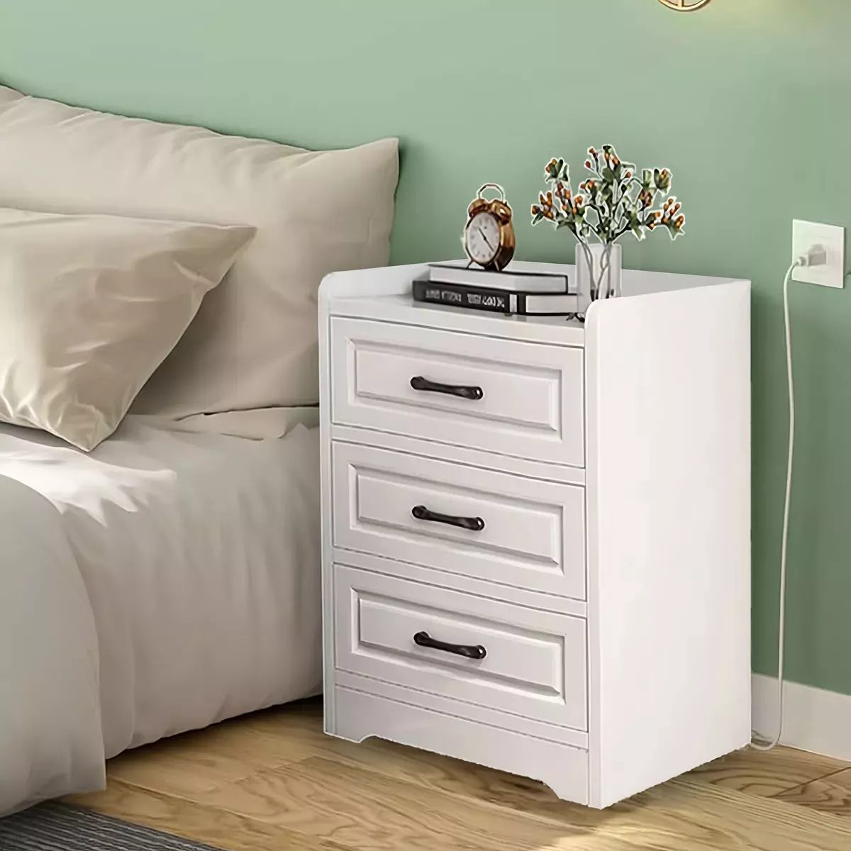 Mesita De Noche Mesa Auxiliar La Cama Moderna Con 3 Cajones