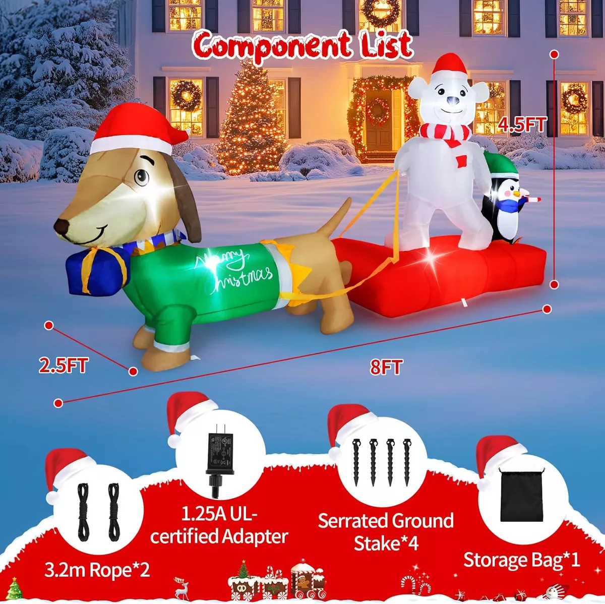 2.4m Oso Polar Inflable Navidad Trineo Para Perros Pingüinos