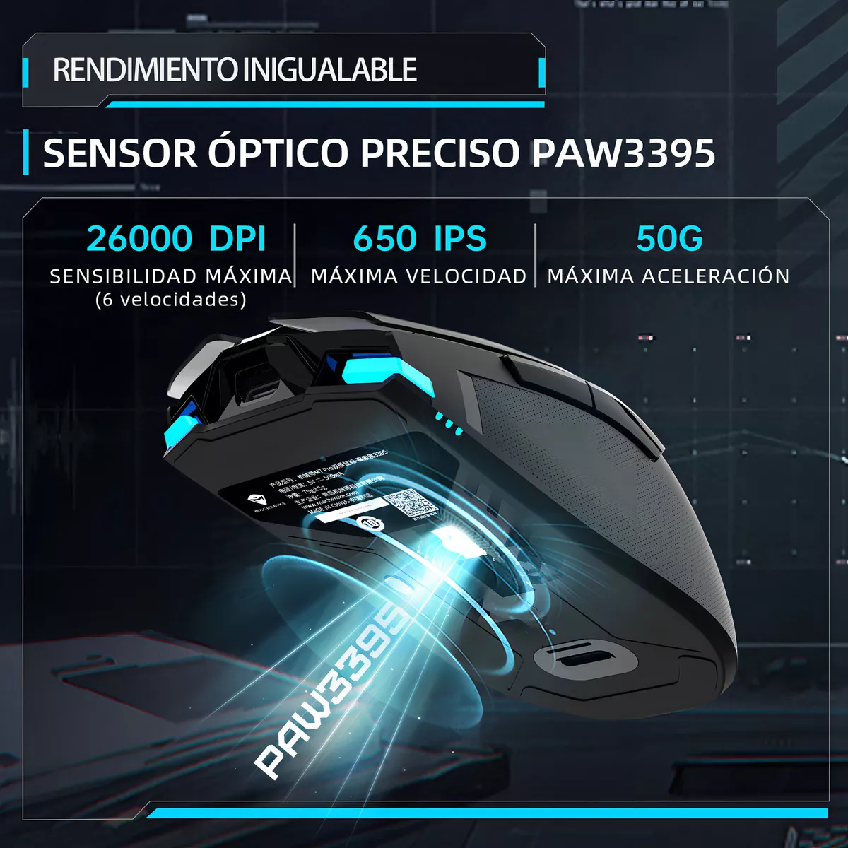 Mouse Gamer Inalámbrico Machenike M7pro Negro Paw3395 26000 Dpi-Two Modo Conexión (usb 2.4ghz Receiver + Con Cable)