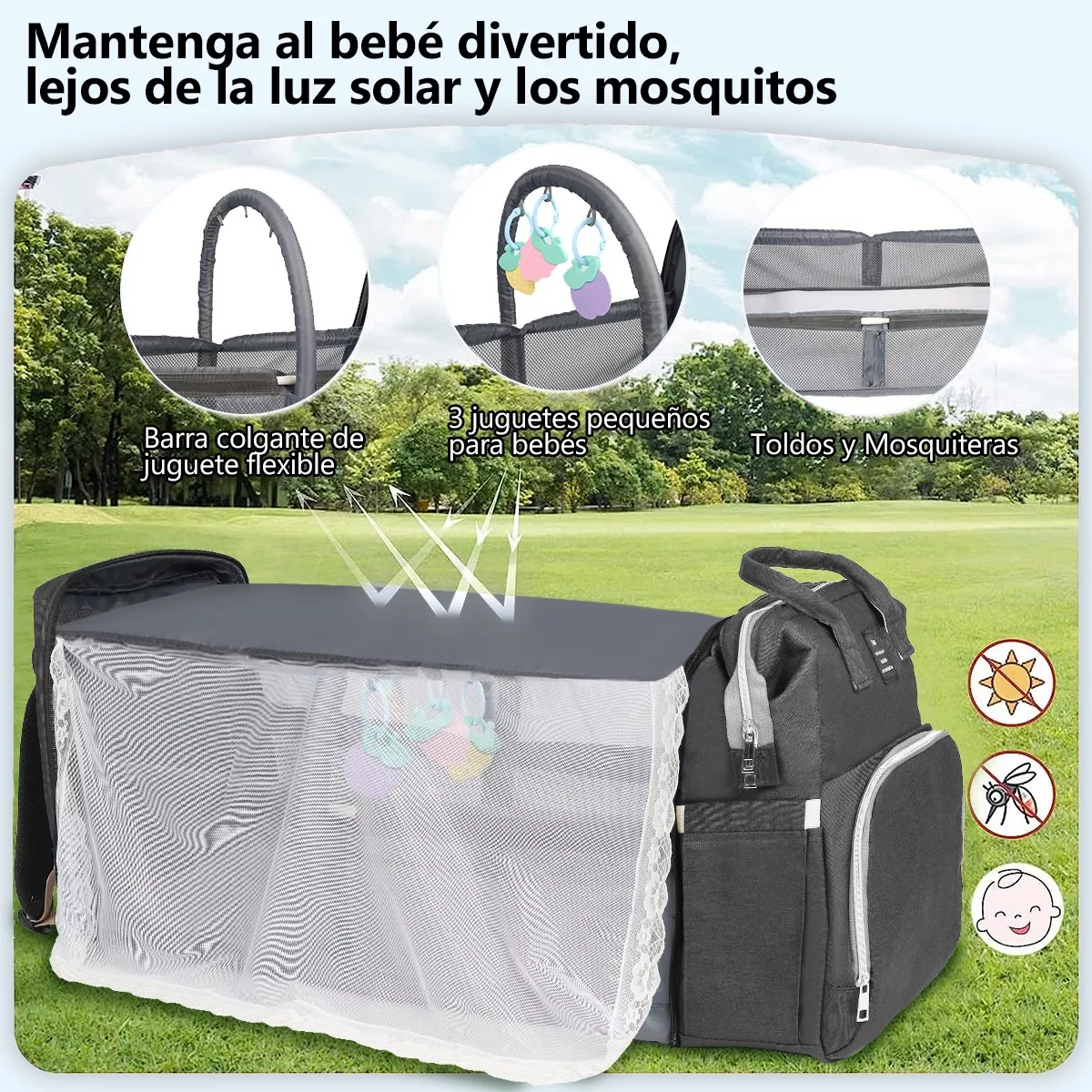 Pañalera Mochila Impermeable Usb Cargo Mosquitero Y Juguete
