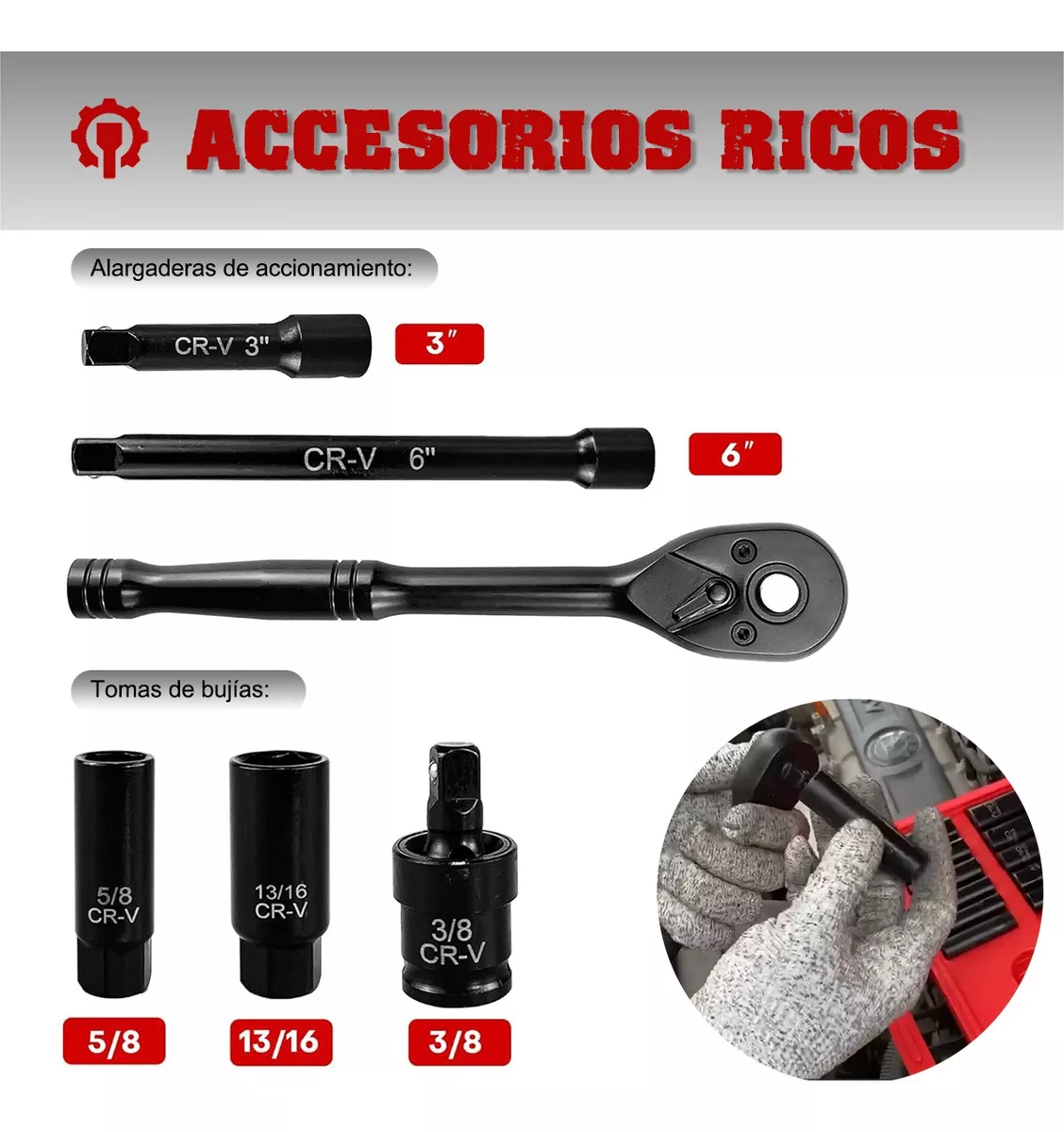 46 Pz Juego De Dados Impacto Std 3/8 Con Matraca