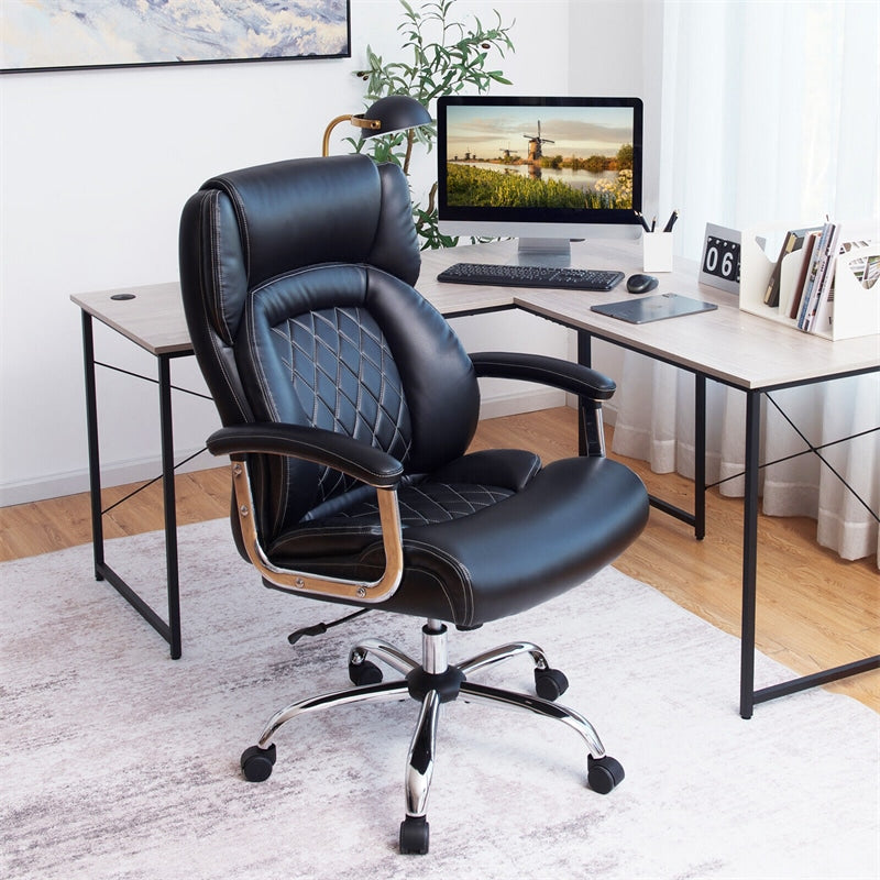 Silla de oficina giratoria de altura ajustable de 500 libras, silla de escritorio para ordenador, silla ejecutiva de piel sint&eacute;tica con Base de Metal resistente