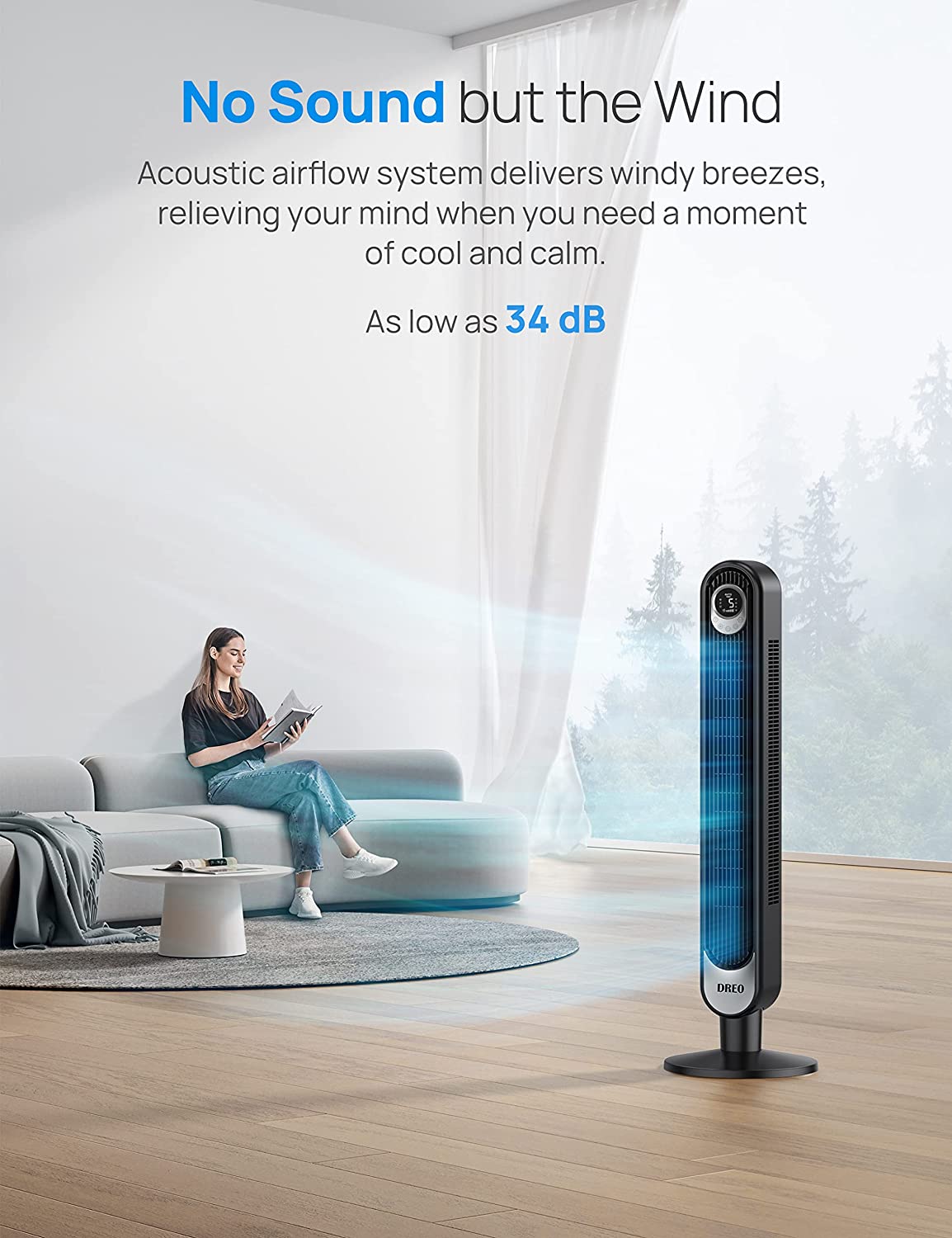 Ventilador de torre Dreo de 42 pulgadas, ventilador silencioso oscilante sin aspas Cruiser Pro T1 con control remoto, 6 velocidades, 4 modos, pantalla LED, temporizador de 12 horas