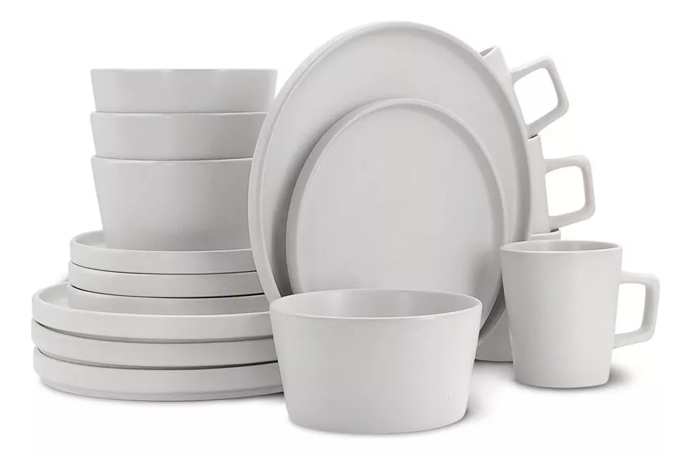 Vajilla de Gres Moderna para 4, 16 Piezas: Taza, Plato Hondo, Ensaladera y Plato Trinche. Cubierta Porcelanizada Resistente a Altas Temperaturas, para Lavavajillas y Microondas.