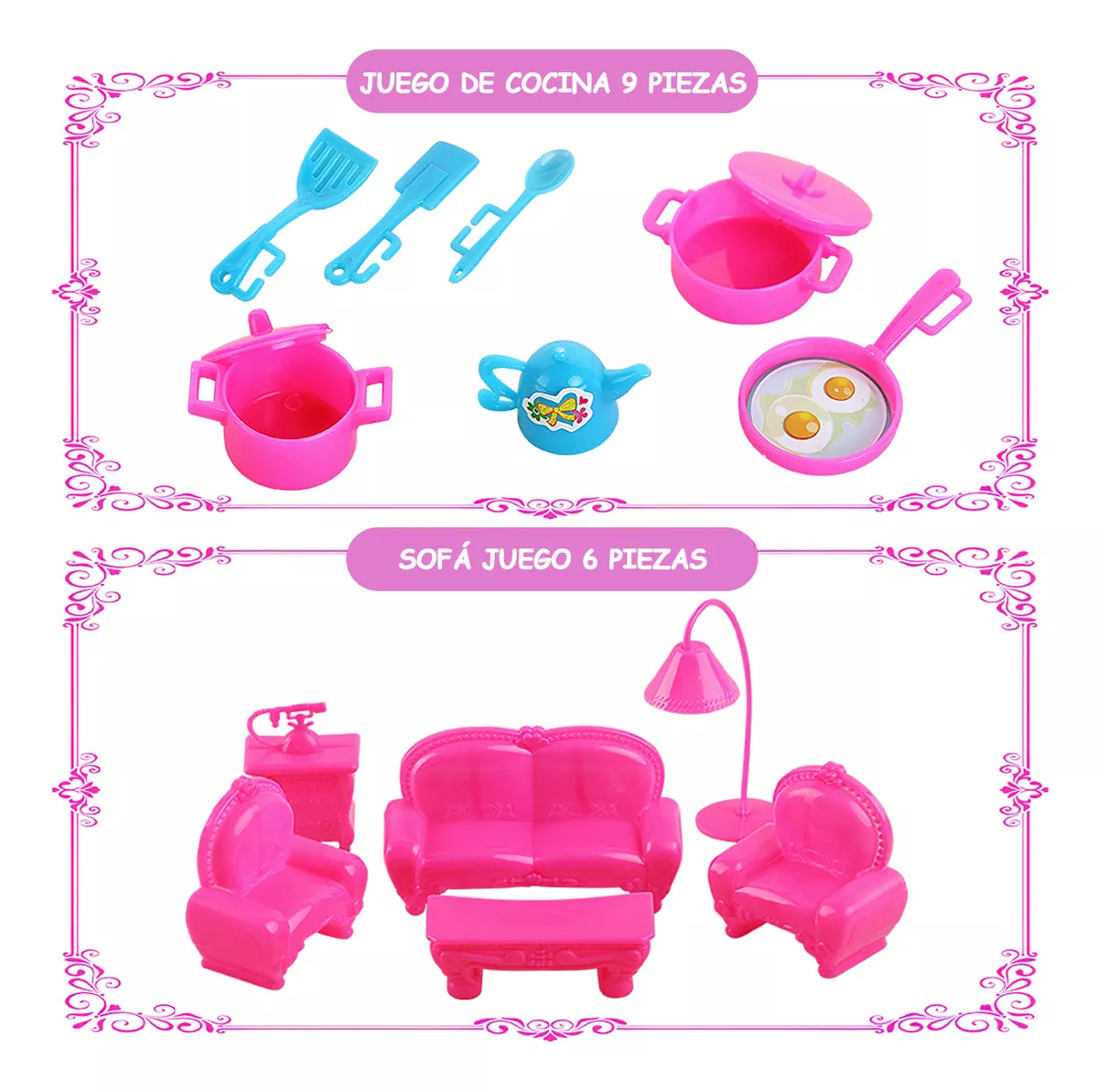 86pzs Muñeca Mueble Vestido Bolso kit Juguetes Para Niños