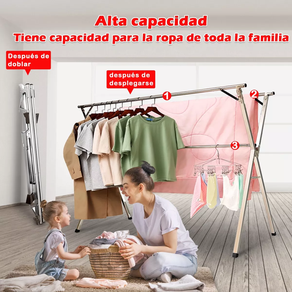 Tendedero Plegable Retráctil Para Colgar Ropa Acero Inoxidab