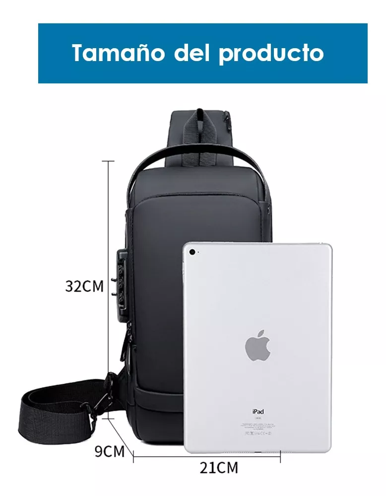 Mochila Cruzada Antirrobo Impermeable Para Hombre