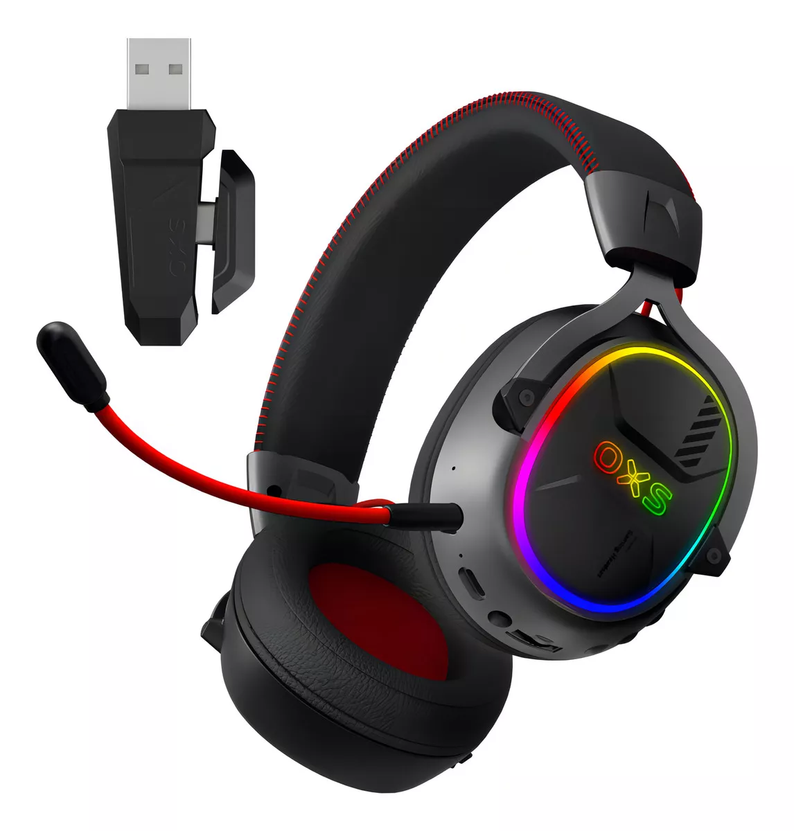 Aud&iacute;fonos Gamer Para Inal&aacute;mbricos con Micr&oacute;fono De Cancelaci&oacute;n De Ruido Sonido Envolvente Virtual 7.1, 2.4g De Baja Latencia Con Conector Usb Y Type-c, Bluetooth 5.3 Para Pc, Consola Oxs G2 Negro