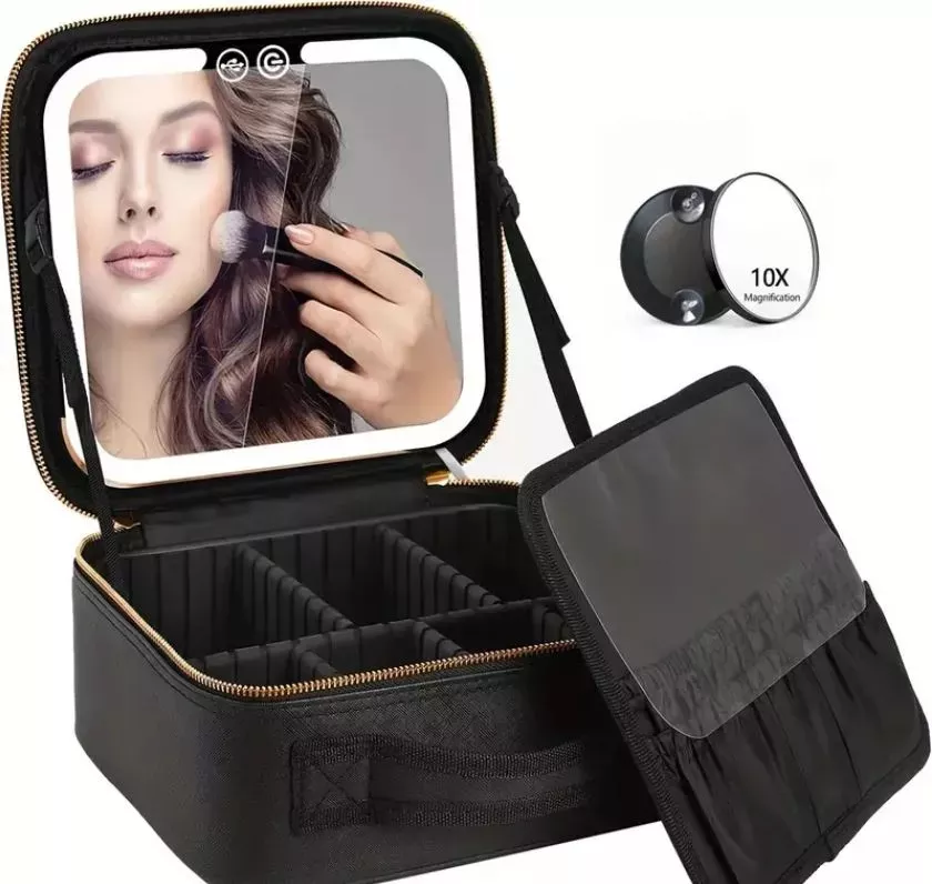 Maletin Estuche De Maquillaje Con Espejo Y Luz Led 3 Modos