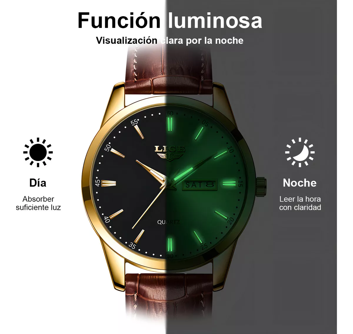 Reloj Cronógrafo Lige LG8970 De Cuero Casual Para Hombre