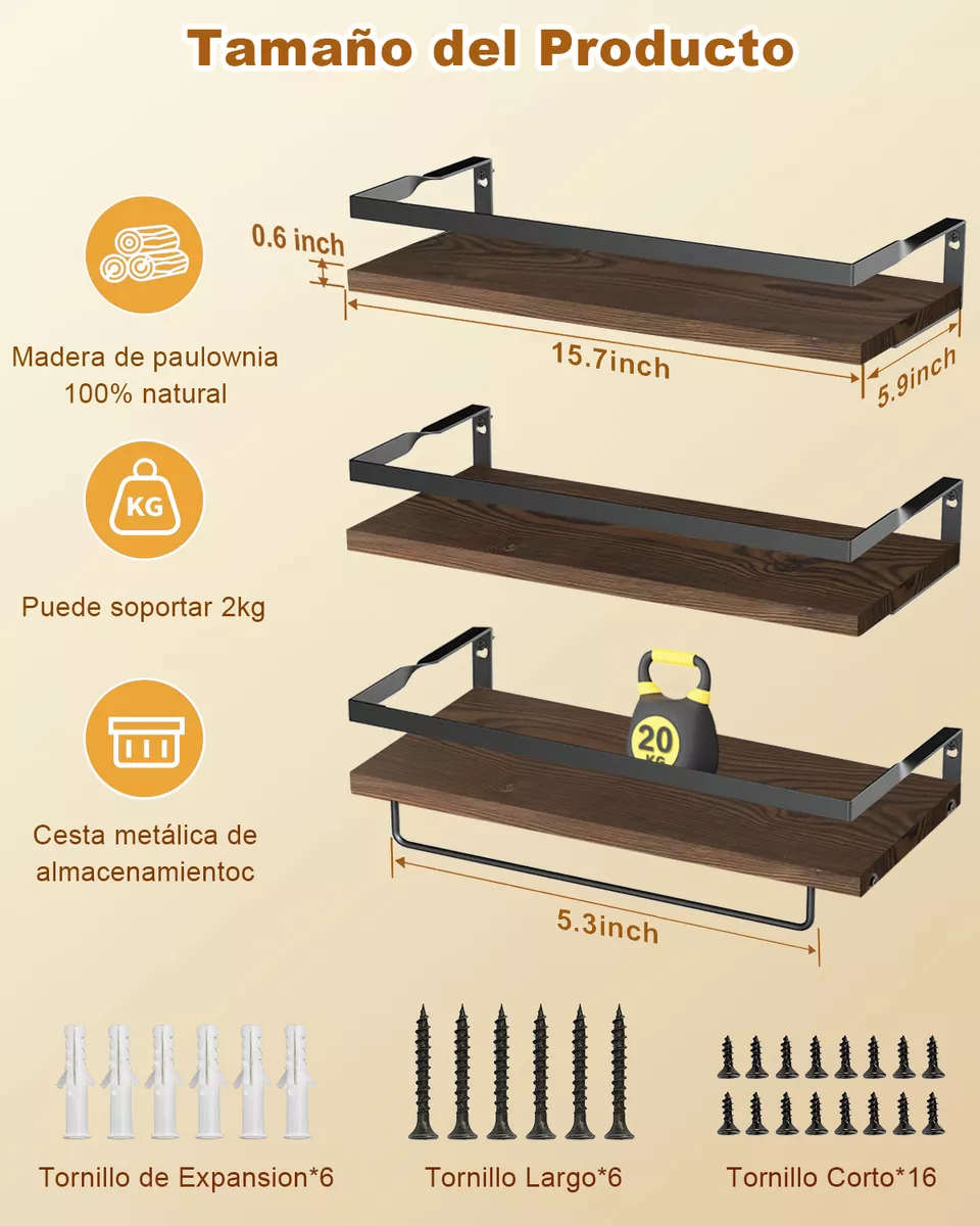 Repisas Flotantes Madera Modernas Estantes Baño Topon 3 Pcs