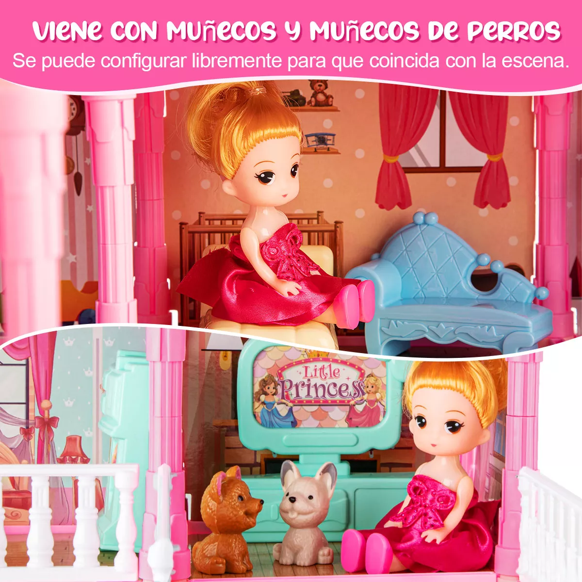 Casa De Muñecas Niña Con Tobogán Y Luz Led 192pcs 8 Espacios