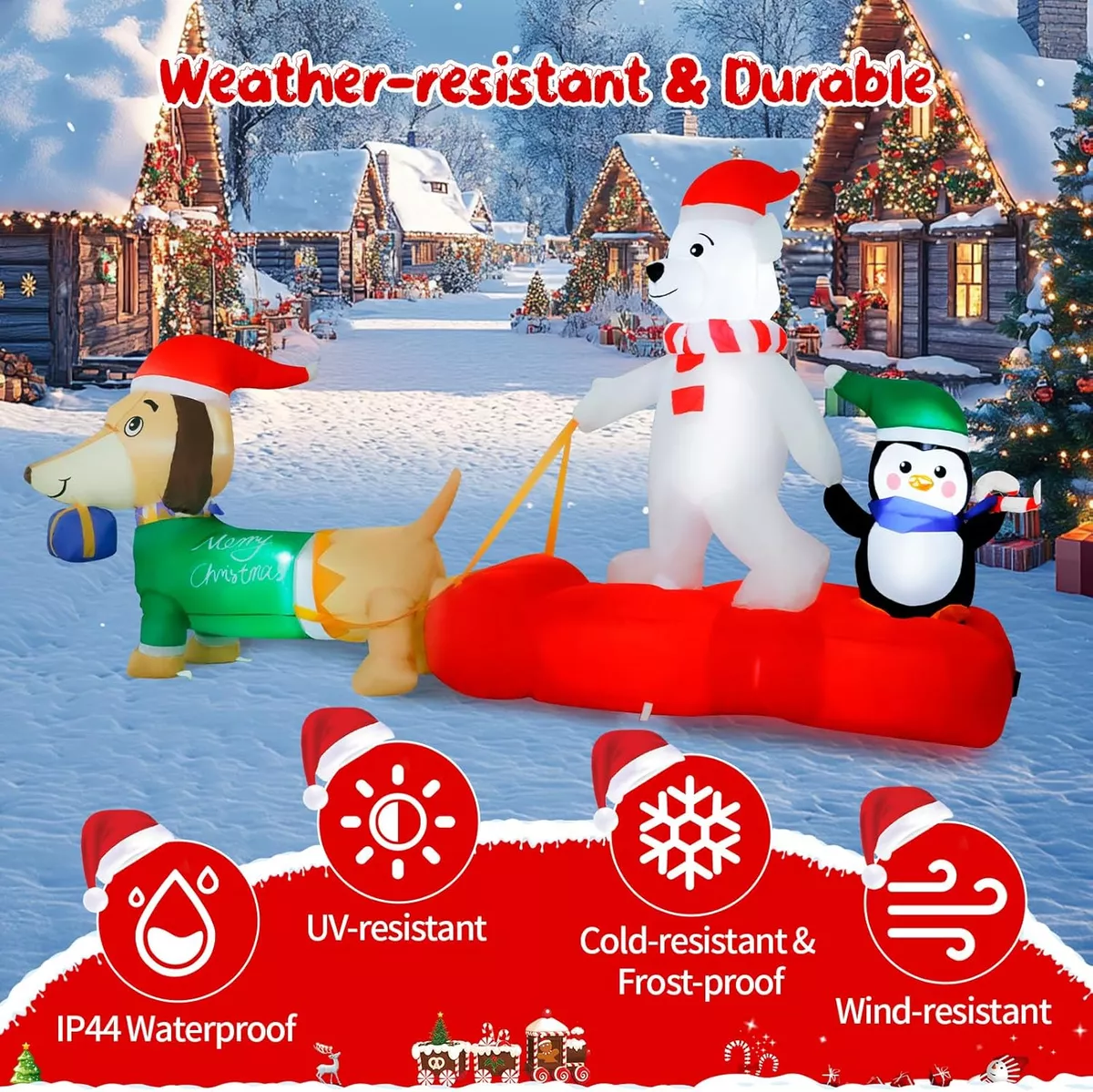 2.4m Oso Polar Inflable Navidad Trineo Para Perros Pingüinos