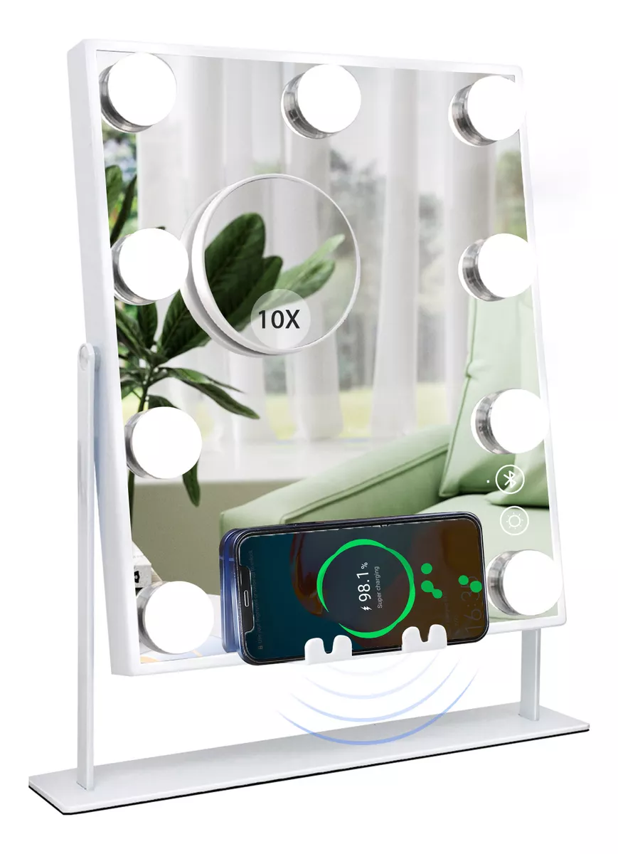 Espejo De Maquillaje Vanitii Hollywood Bluetooth 9 Led Focos