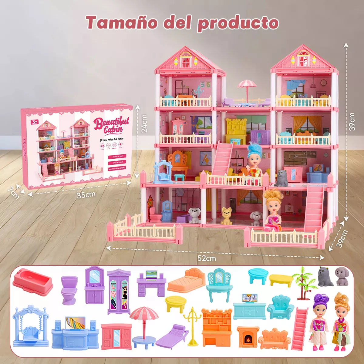 Casa De Muñecas Led Con Muebles Castillo De Princesa 4 Capas