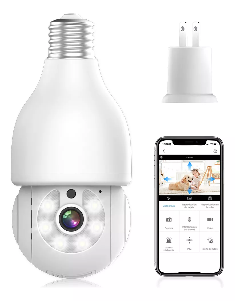 Nanwei Foco Con Camara De Seguridad Wifi, 2mp Camara De Foco, Icsee O Tris App, Base E27, Audio Bidireccional, Visi&oacute;n Nocturnadetecci&oacute;n De Movimiento Con Alerta, Compatible Con Alexa