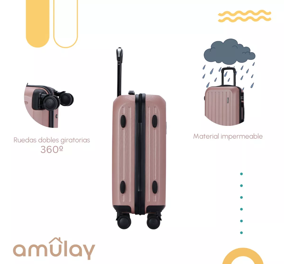 Maleta Mano Viaje Cabina Carry On Candado Ruedas 360° Amulay