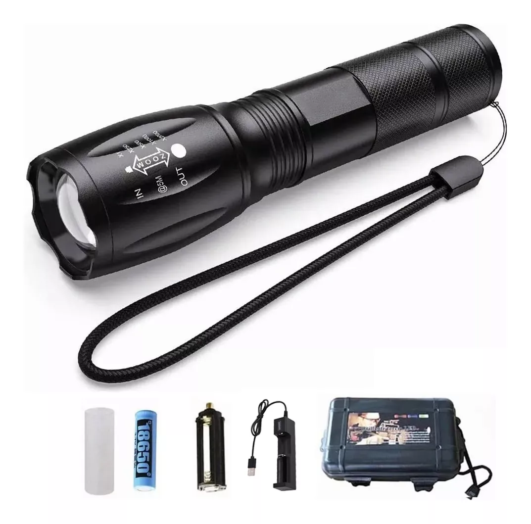 Linterna Led Recargable T6 Luz T&aacute;ctica Port&aacute;til De Alta Potencia Zoom Telesc&oacute;pico, Linterna De Modo De Cinco Marchas, Adecuada Para Pesca, Equitaci&oacute;n Nocturna, Camping, Senderismo Y Monta&ntilde;ismo