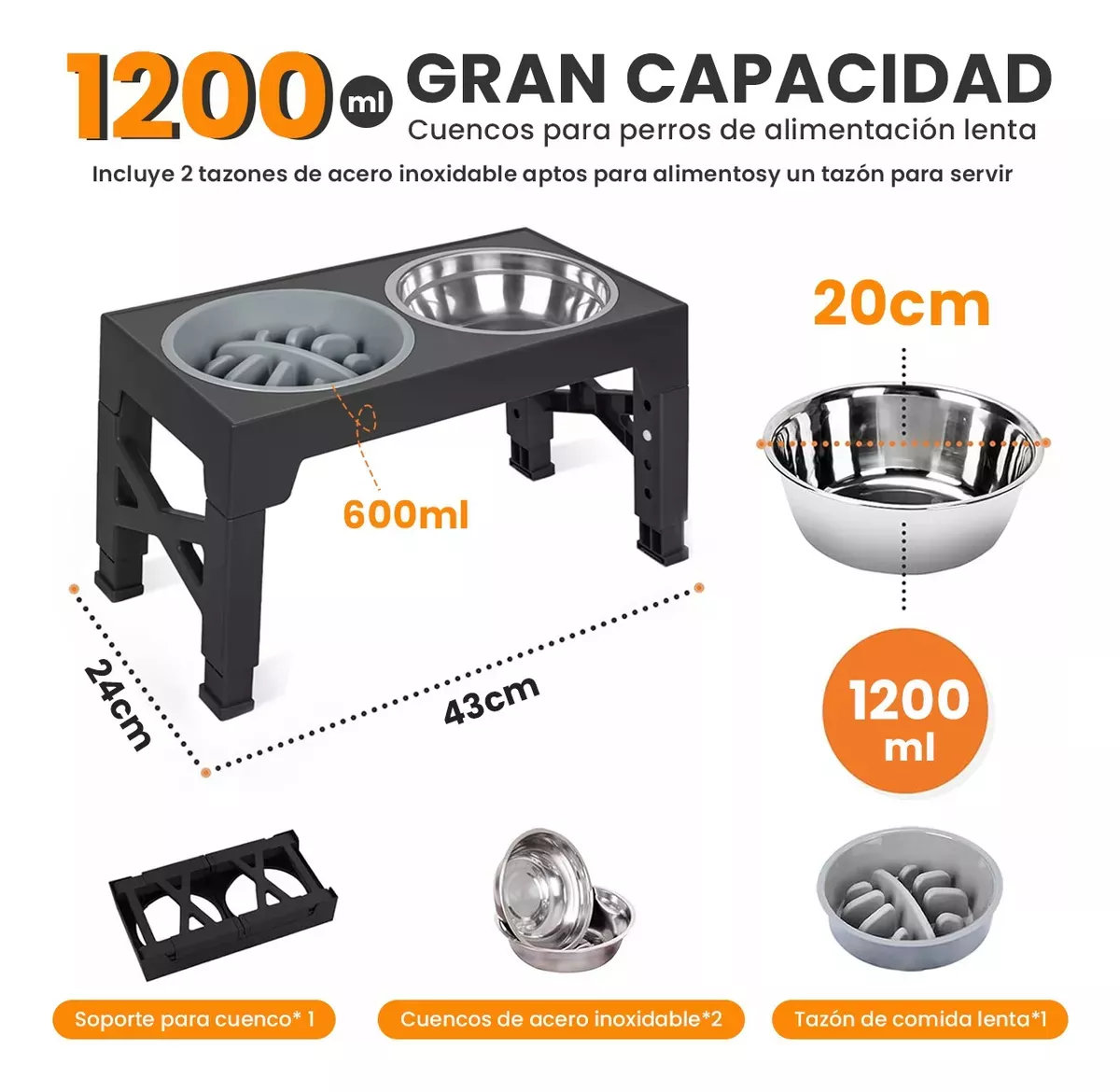 Comedero Para Perro Y Gatos Plato Elevada 5alturas Ajustable