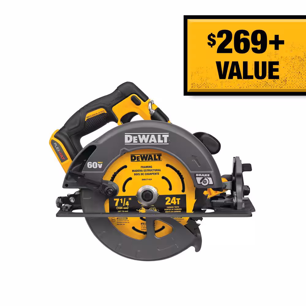 DEWALT FLEXVOLT 60V MAX Sierra circular inalámbrica sin escobillas de 7-1/4 pulgadas con freno (solo herramienta) DCS578B