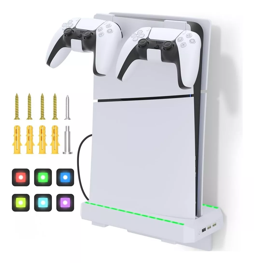 kit De Soporte De Pared Para Ps5 Slim Digital Y Disc Con Usb color Blanco