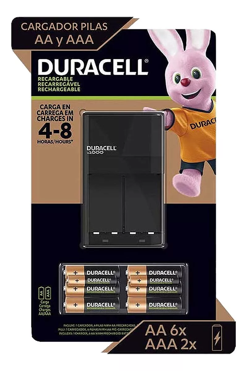 1 Cargador para Pilas Recargables Duracell; 6 baterias AA y 2 bateria AAA recargables