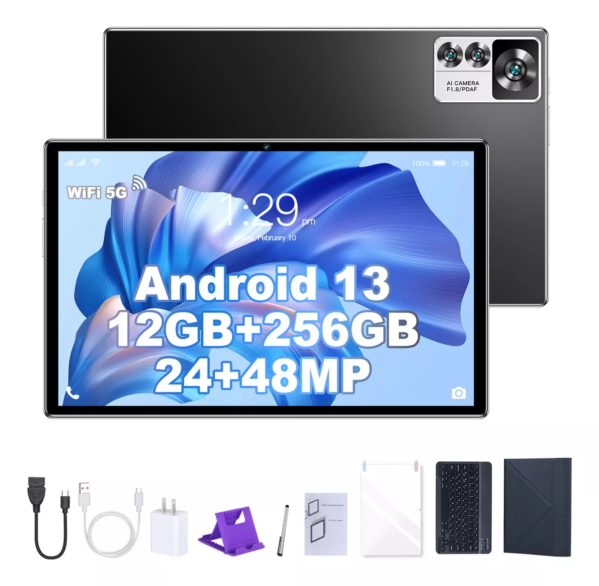 10.1'' Android 13 Tablet 12+256gb Con Teclado Funda 5g Wifi