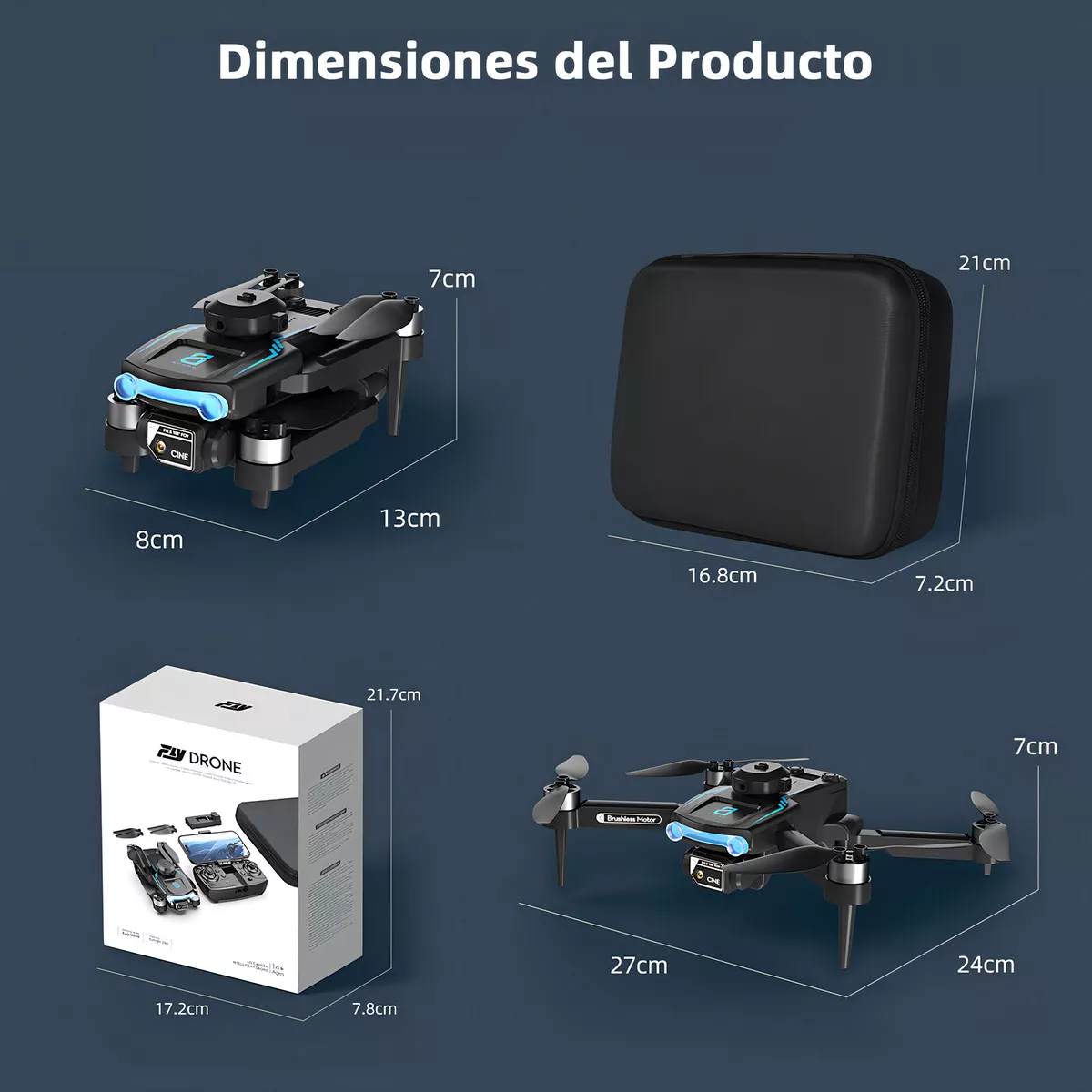 Mini Dron 4K con Doble Cámara HD Profesional Plegable Wifi Tres Baterías Sin Escobillas 2.4Ghz Negro