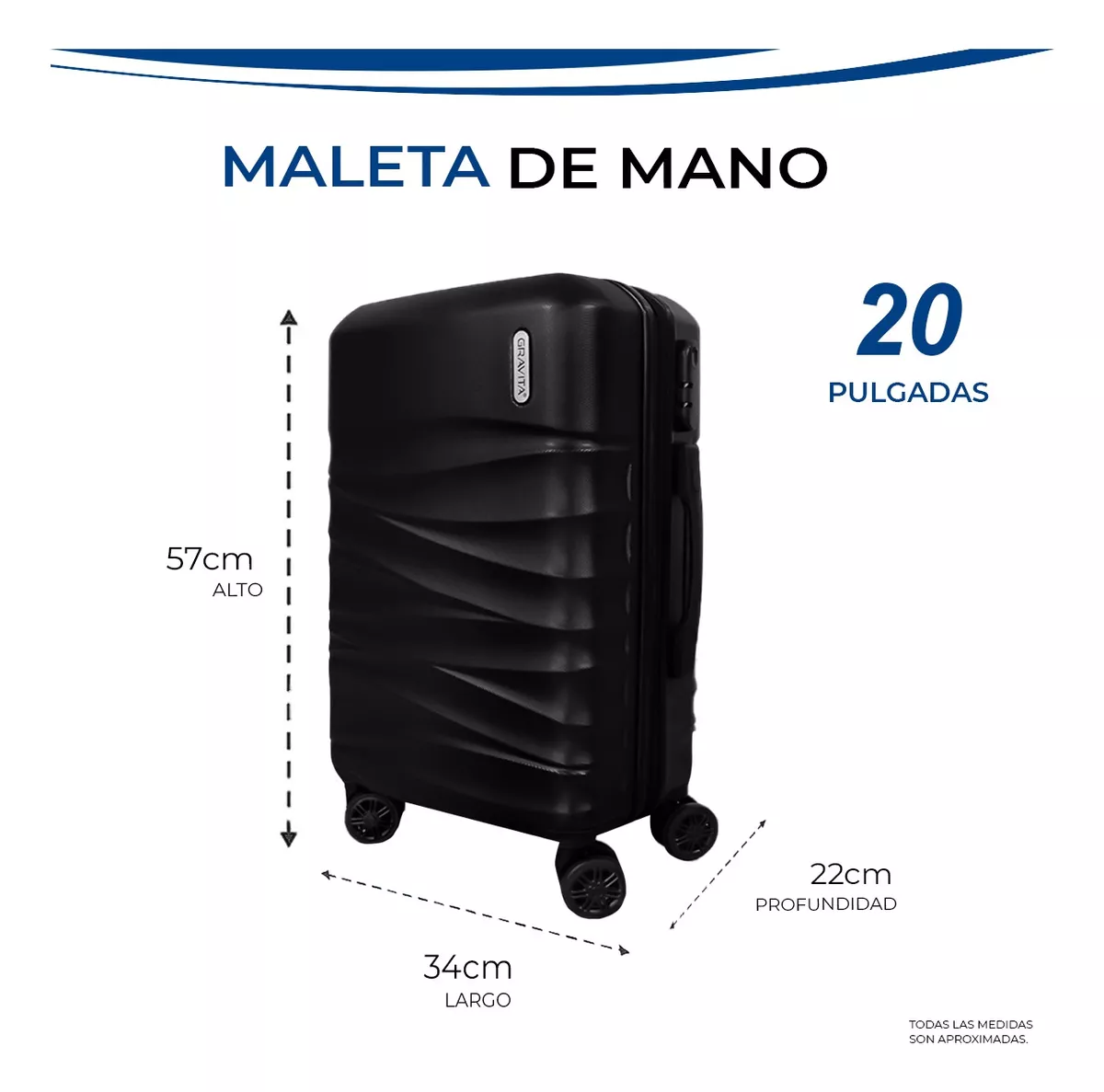 Maleta De Mano Rigida 20 Pulgadas Con Ruedas 360 Gravita