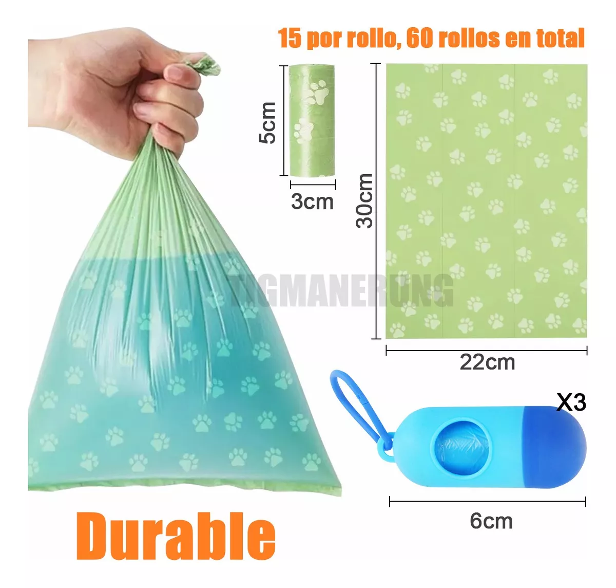 900 Bolsas Sanitarias (60 Rollos)/Recoger Heces Popo Perro