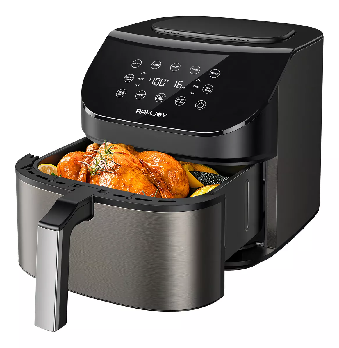Ramjoy Air Fryer 8L RAF-650 color negro 120V 1600W 8L freidora de aire de acero inoxidable