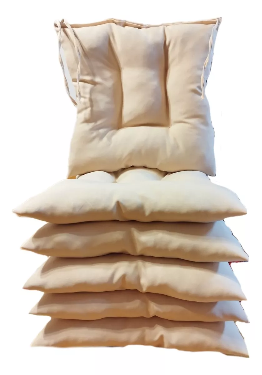 6 Cojines Para Sillas 42x42x7cm Con 4 Cintas De Sujeción