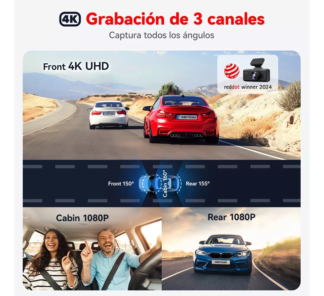 Redtiger Cámara Para Automovil 4k Dashcam 5g Wi-fi Gps 64gb