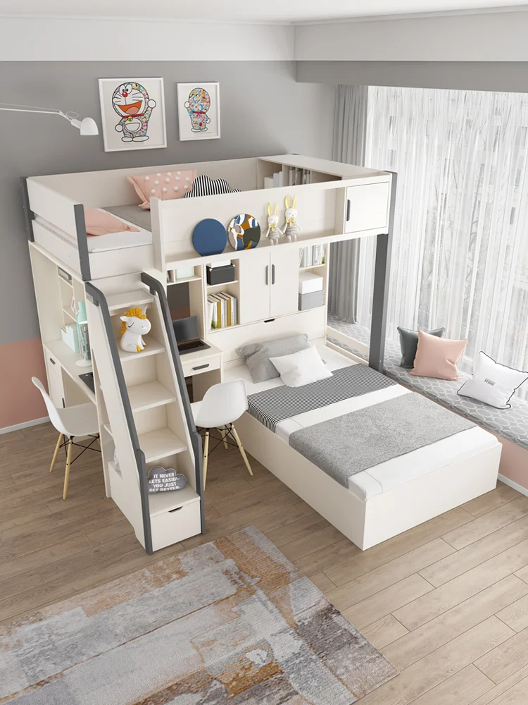 Escritorio de cama para ni&ntilde;os, litera multifuncional integrada, cama combinada fuera de lugar, cama alta y baja
