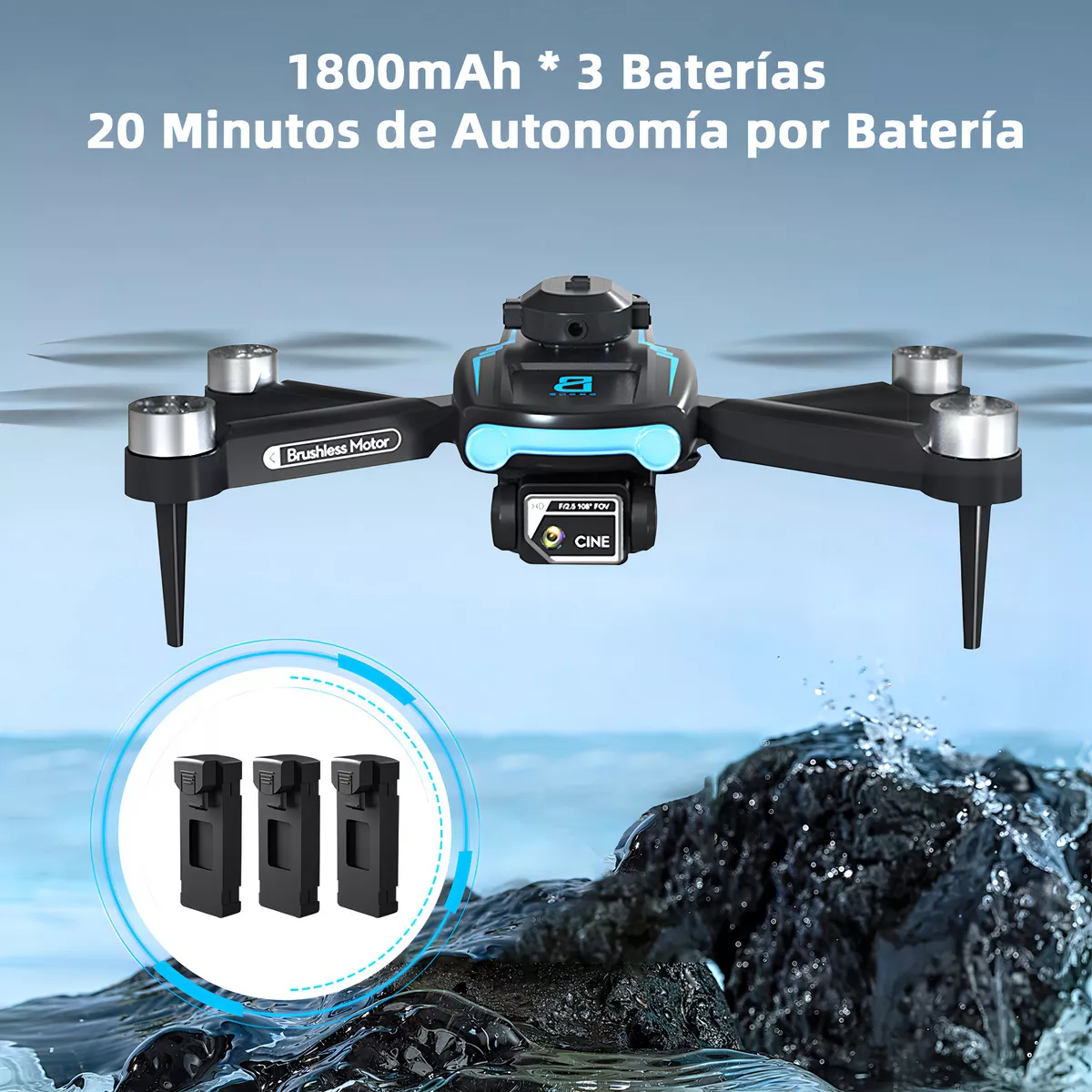 Mini Dron 4K con Doble Cámara HD Profesional Plegable Wifi Tres Baterías Sin Escobillas 2.4Ghz Negro