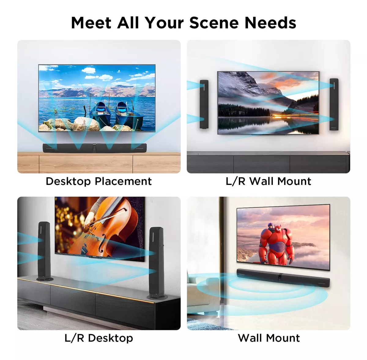 Barra De Sonido Assistrust, Barra De Sonido De 90 W Para Smart Tv, Barra De Sonido Bluetooth 5.0 Con Conexión Cableada E Inalámbrica, Aumento Automático De Volumen, Cables Arc/óptico/aux Y Control