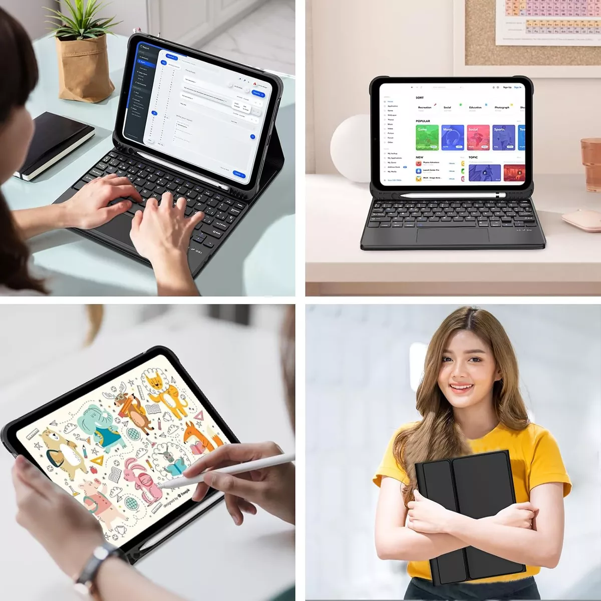 Funda Con Teclado, Mouse+lapiz Para iPad 10.2 9ª/8ª/7ª Gen