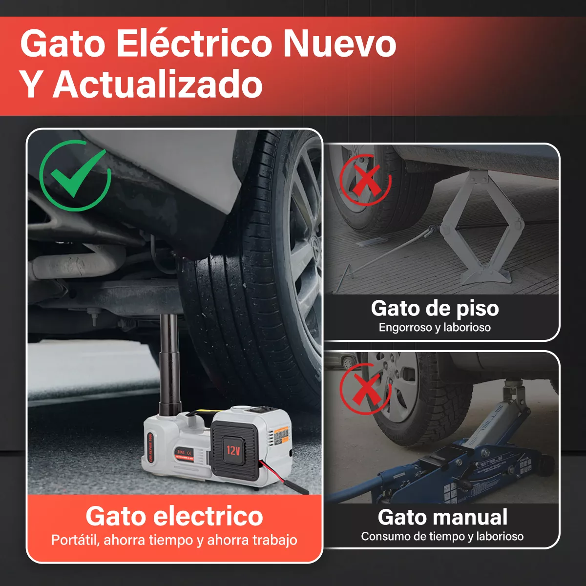 5 En1 Gato Hidráulico Eléctrico Automotriz 5 Ton 12v Con Luz