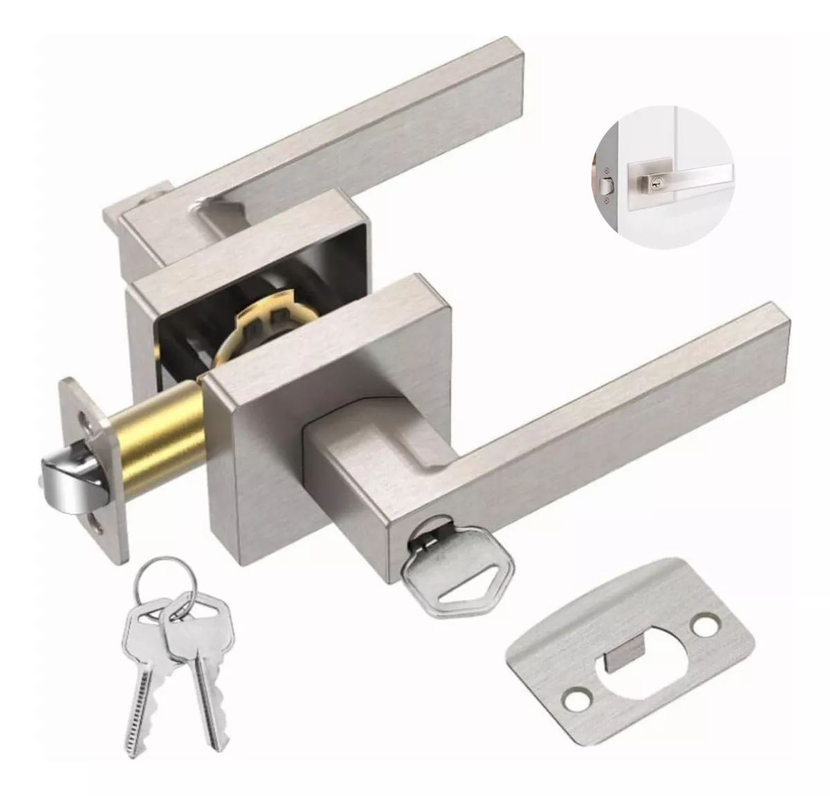 Cerradura Manija Seguridad Cuadrada Puerta Recamara Ba&ntilde;o