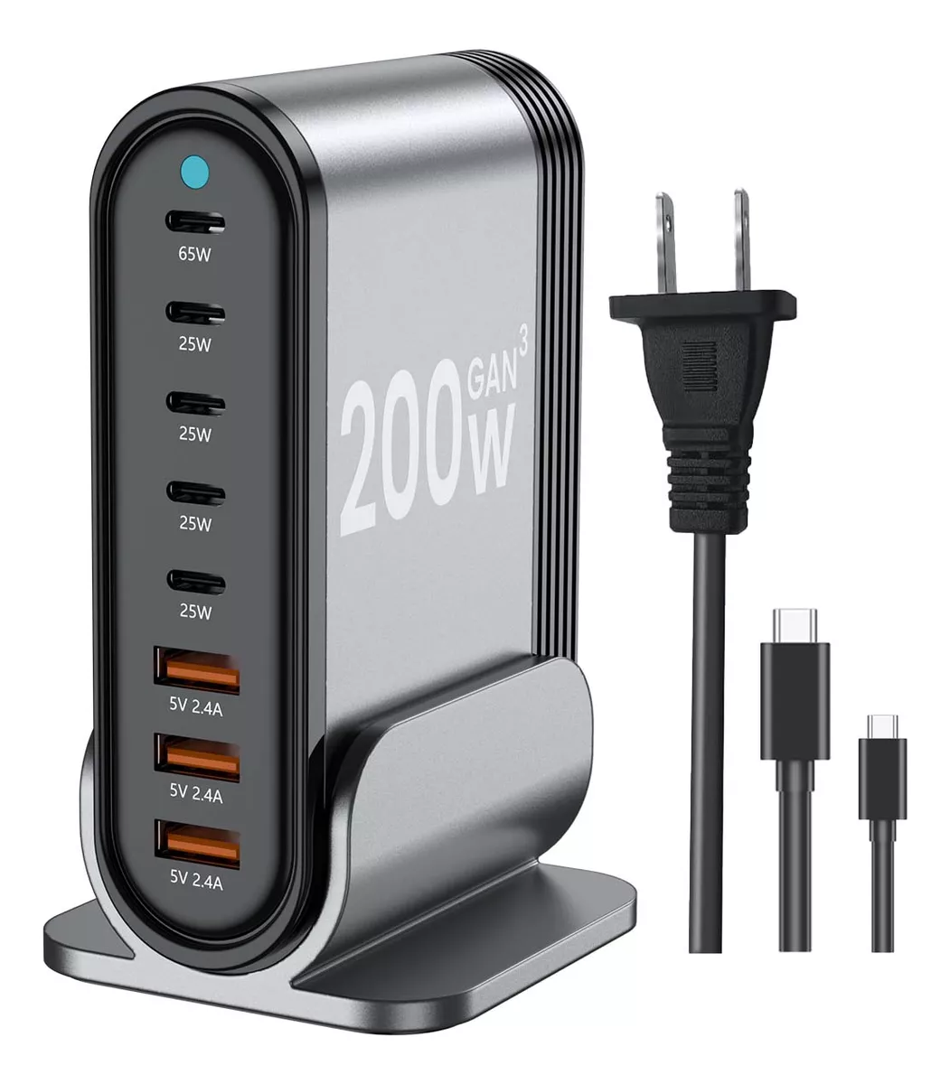 200w Cargador Carga R&aacute;pida 8 En 1 Con 2m Pd Usb Tipo C Cable
