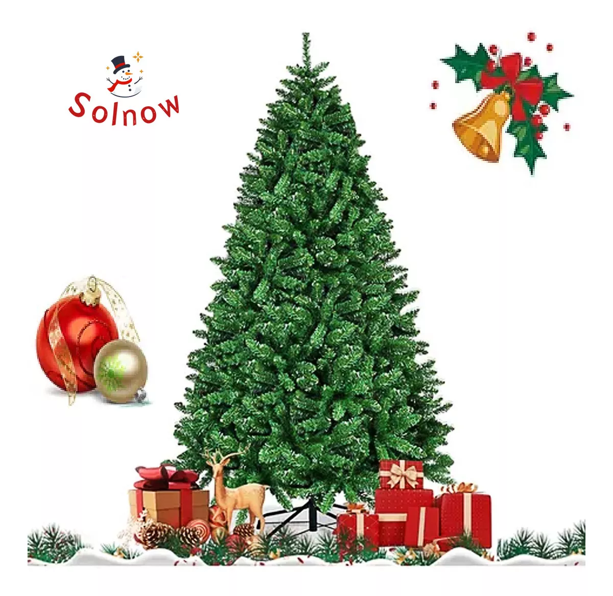 &Aacute;rbol De Navidad 2.1M con 1200 Ramsa, Solnow Pino Artificial, Con Soporte De Metal, Ideal Para Decoraci&oacute;n Interior Y Exterior color Verde Sol-n008