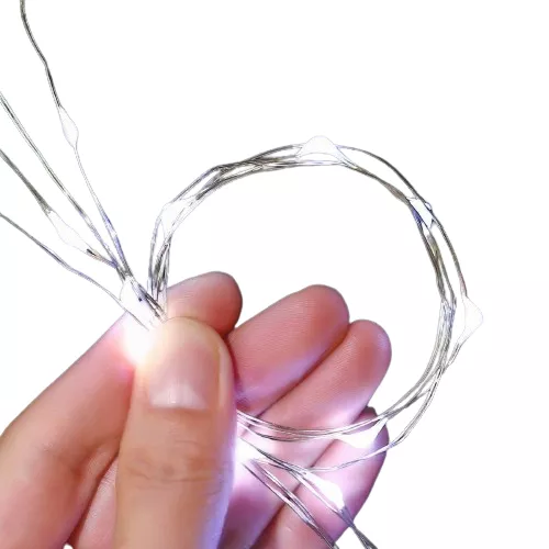 12pcs Cadena De Luces Hadas Con Pilas Dahan 20led*12pcs 2m de largo 5V-blanco frío con cable plateado